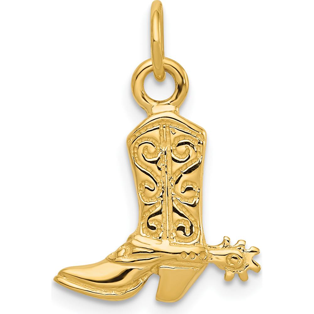 14K Yellow Gold 3D Cowboy Boot with Spur Pendant - Western Charm Jewelry Piece by Oro Pregiato