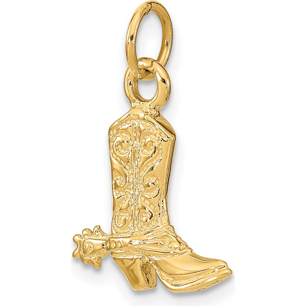 14K Yellow Gold 3D Cowboy Boot with Spur Pendant - Western Charm Jewelry Piece by Oro Pregiato