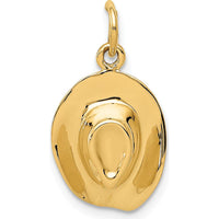 14K Yellow Gold 3D Cowboy Hat Charm Pendant - Polished Finish