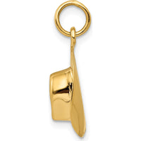 14K Yellow Gold 3D Cowboy Hat Charm Pendant - Polished Finish