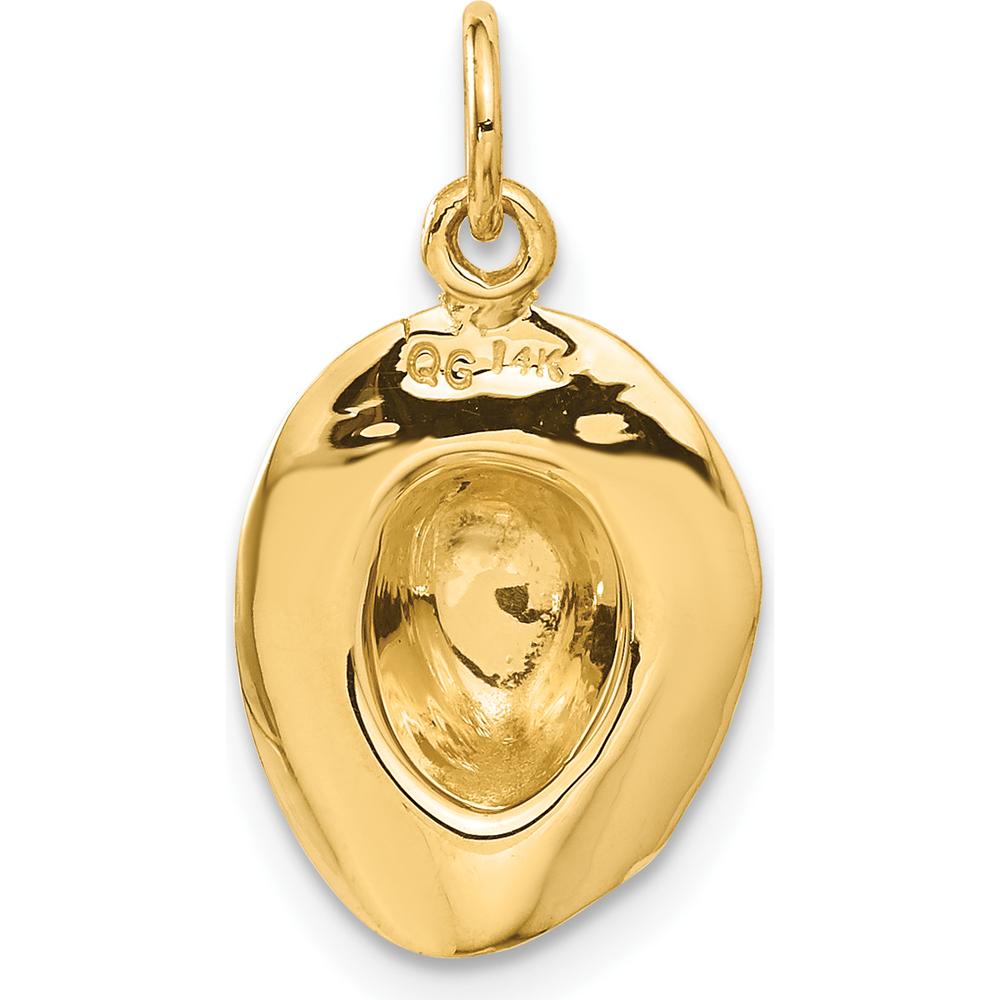 14K Yellow Gold 3D Cowboy Hat Charm Pendant - Polished Finish