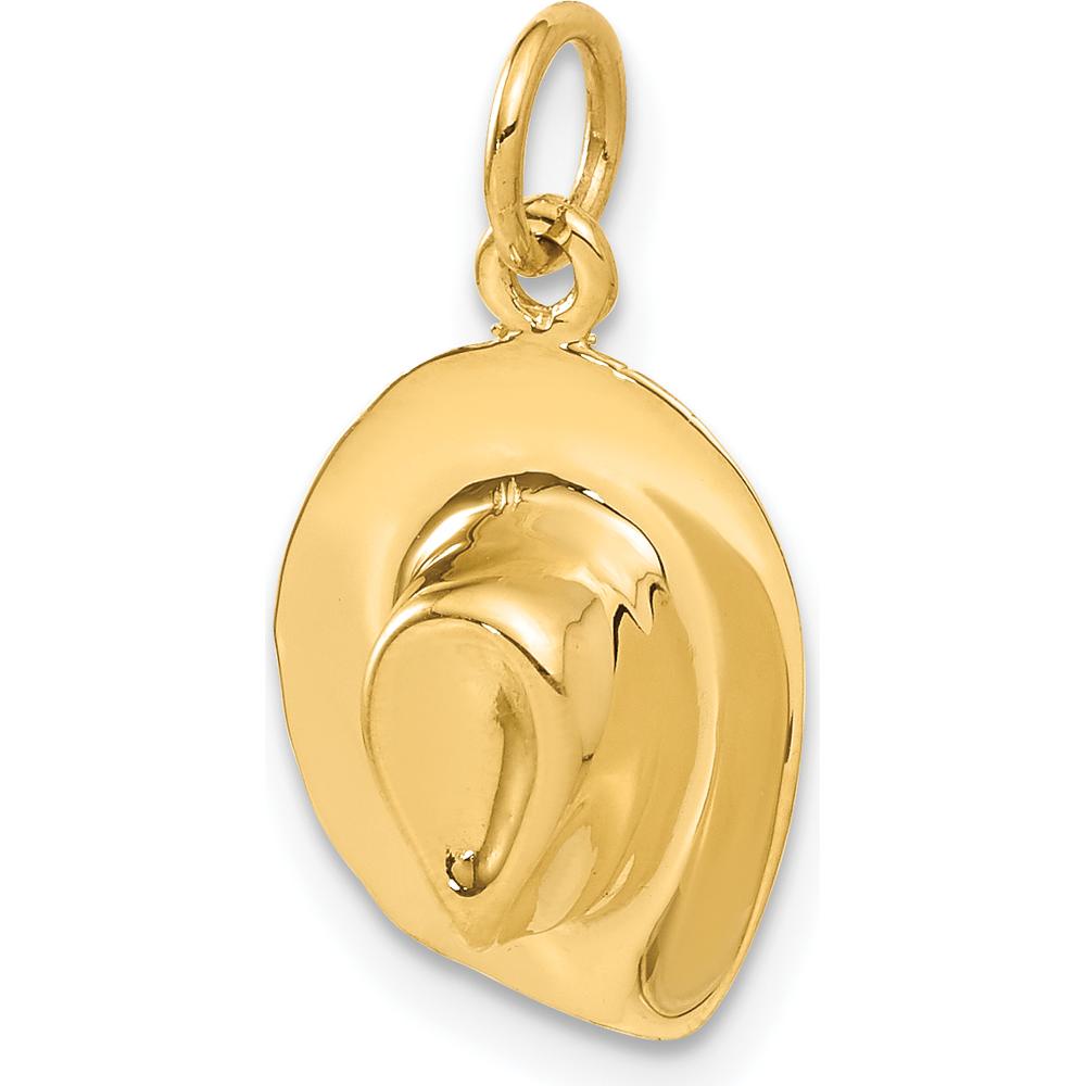 14K Yellow Gold 3D Cowboy Hat Charm Pendant - Polished Finish