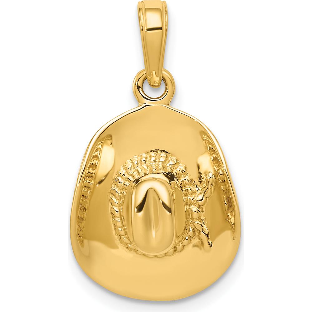 14K Yellow Gold 3D Cowboy Hat Pendant with Polished Finish by Oro Pregiato