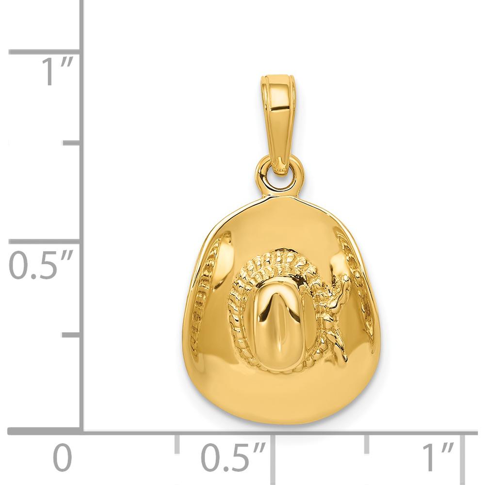 14K Yellow Gold 3D Cowboy Hat Pendant with Polished Finish by Oro Pregiato