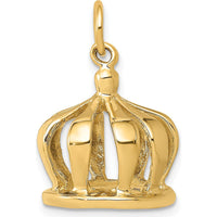 14K Yellow Gold 3D Crown Charm Pendant - Regal, Polished Finish, 20mm Length