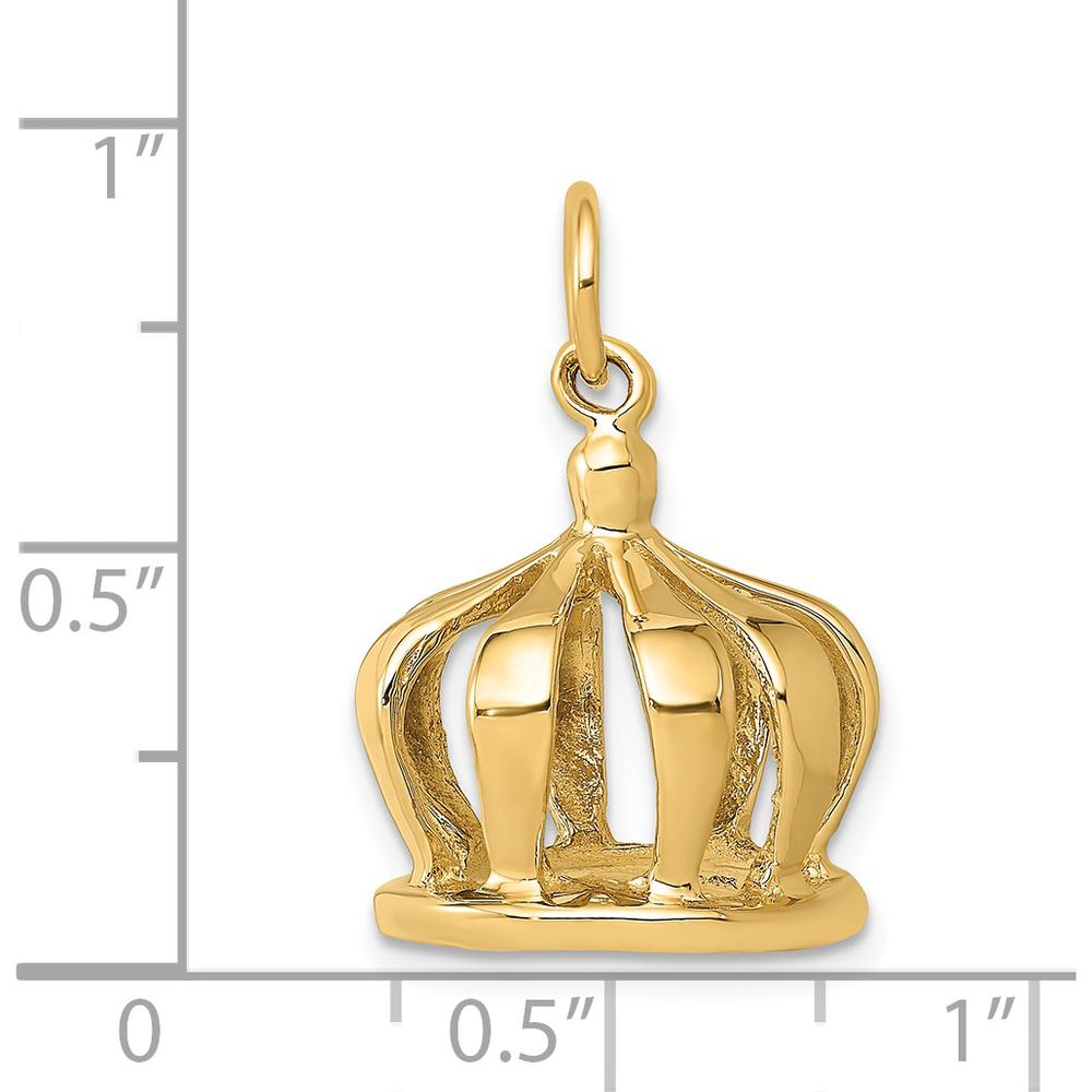 14K Yellow Gold 3D Crown Charm Pendant - Regal, Polished Finish, 20mm Length