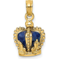 14K Yellow Gold 3D Crown Charm with Blue Enamel Accents by Oro Pregiato