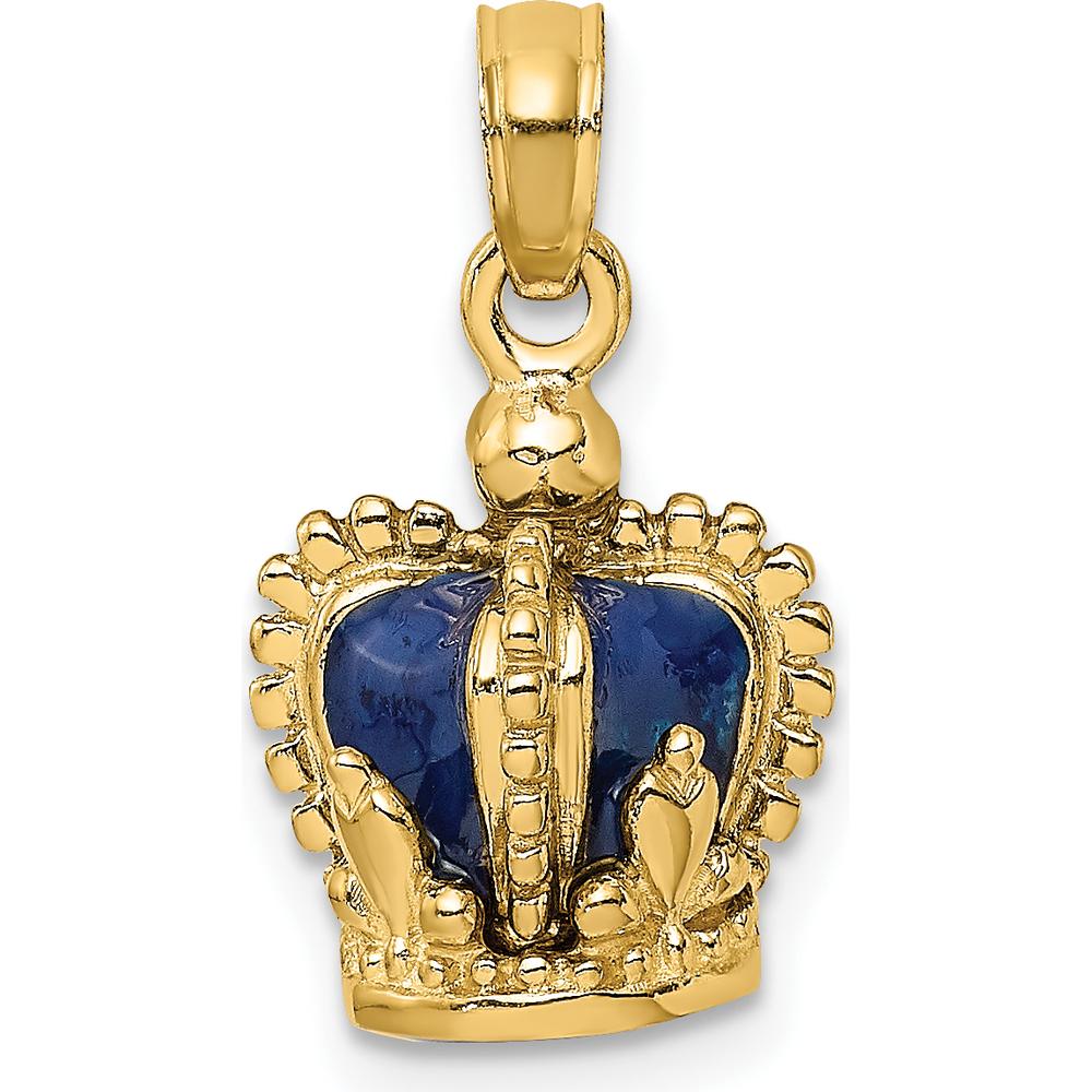 14K Yellow Gold 3D Crown Charm with Blue Enamel Accents by Oro Pregiato
