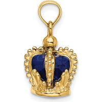 14K Yellow Gold 3D Crown Charm with Blue Enamel Accents by Oro Pregiato