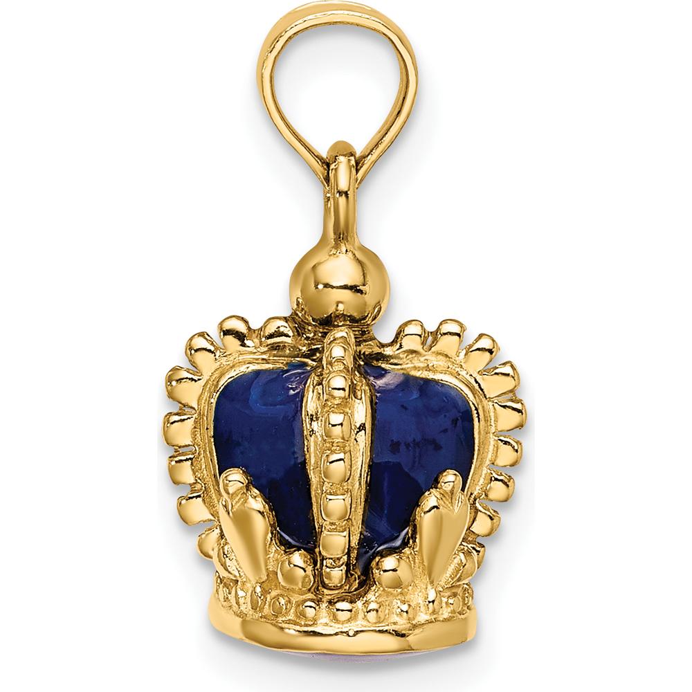 14K Yellow Gold 3D Crown Charm with Blue Enamel Accents by Oro Pregiato
