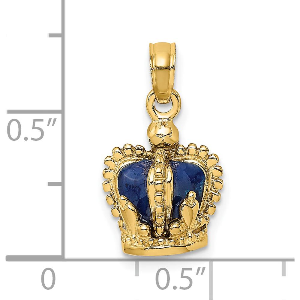14K Yellow Gold 3D Crown Charm with Blue Enamel Accents by Oro Pregiato
