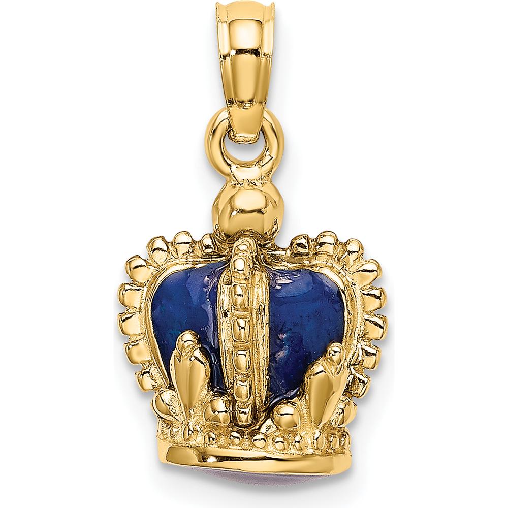14K Yellow Gold 3D Crown Charm with Blue Enamel Accents by Oro Pregiato