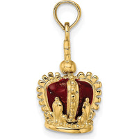 14K Yellow Gold 3D Crown Charm with Red Enamel and Cross - 21.2mm Length by Oro Pregiato