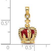 14K Yellow Gold 3D Crown Charm with Red Enamel and Cross - 21.2mm Length by Oro Pregiato
