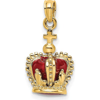 14K Yellow Gold 3D Crown Charm with Red Enamel and Cross - 21.2mm Length by Oro Pregiato