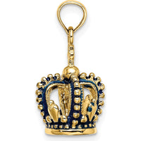 14K Yellow Gold 3D Crown Pendant with Blue Enamel Accents by Oro Pregiato