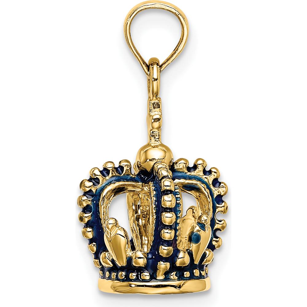 14K Yellow Gold 3D Crown Pendant with Blue Enamel Accents by Oro Pregiato