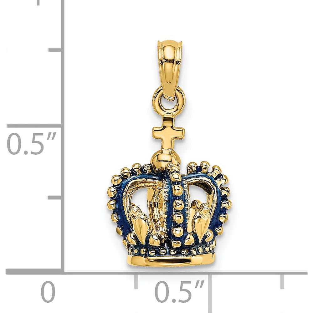 14K Yellow Gold 3D Crown Pendant with Blue Enamel Accents by Oro Pregiato
