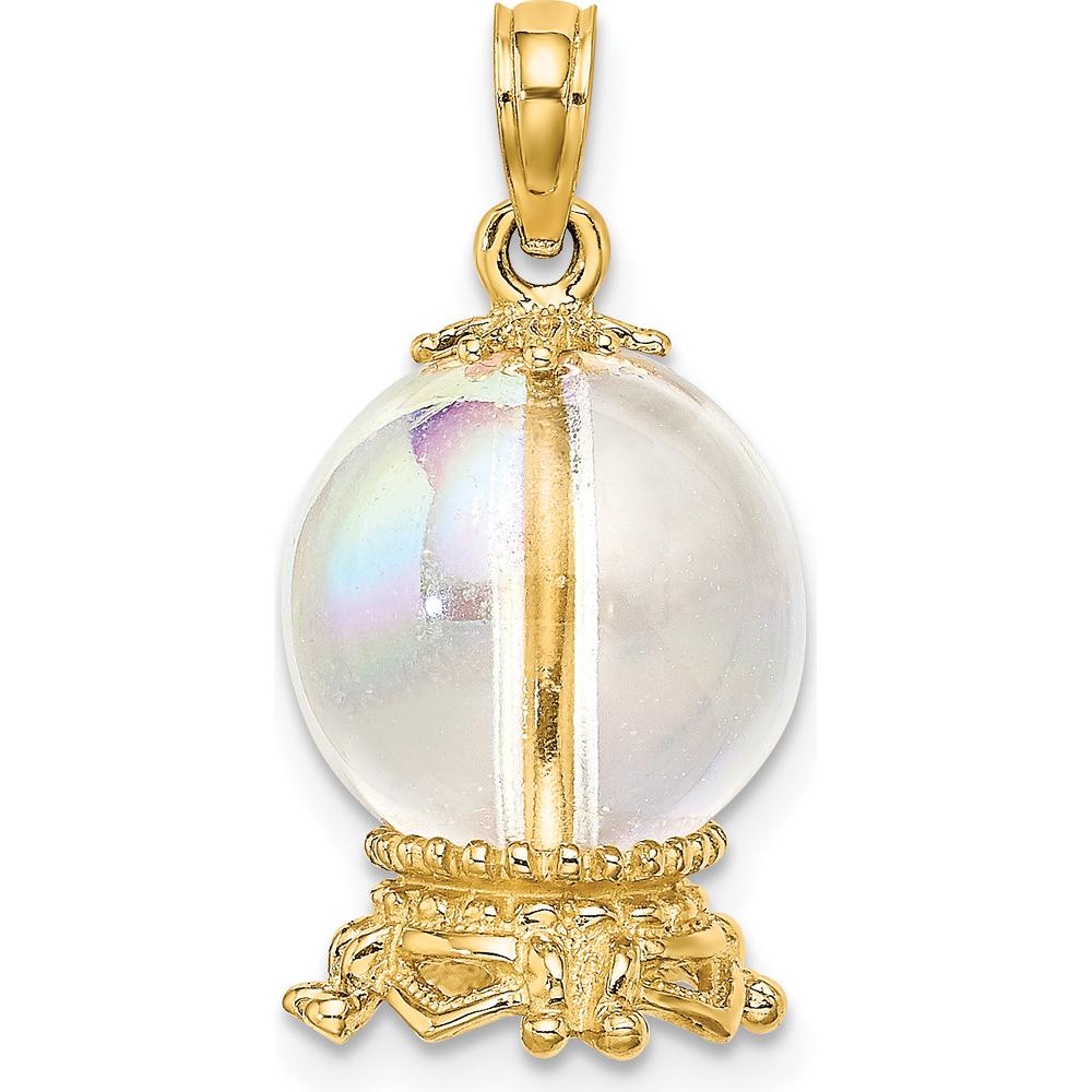 14K Yellow Gold 3D Crystal Ball Charm Pendant with Beaded Detail by Oro Pregiato