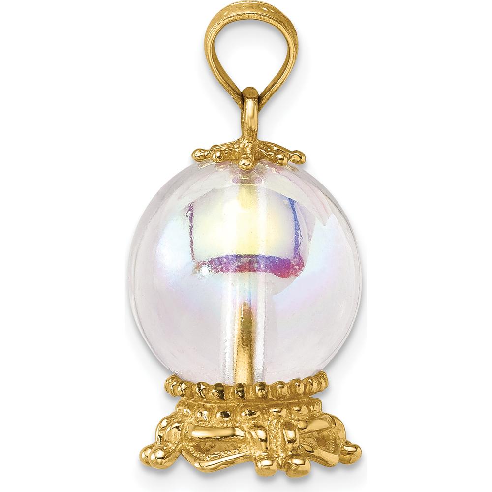 14K Yellow Gold 3D Crystal Ball Charm Pendant with Beaded Detail by Oro Pregiato