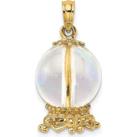 14K Yellow Gold 3D Crystal Ball Charm Pendant with Beaded Detail by Oro Pregiato