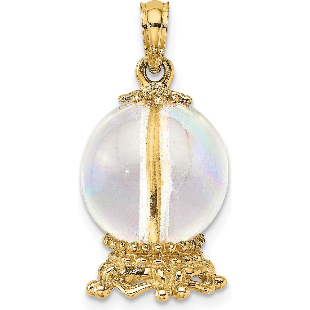 14K Yellow Gold 3D Crystal Ball Charm Pendant with Beaded Detail by Oro Pregiato
