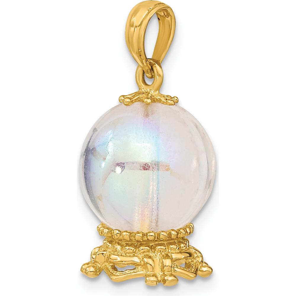 14K Yellow Gold 3D Crystal Ball Charm Pendant with Beaded Detail by Oro Pregiato