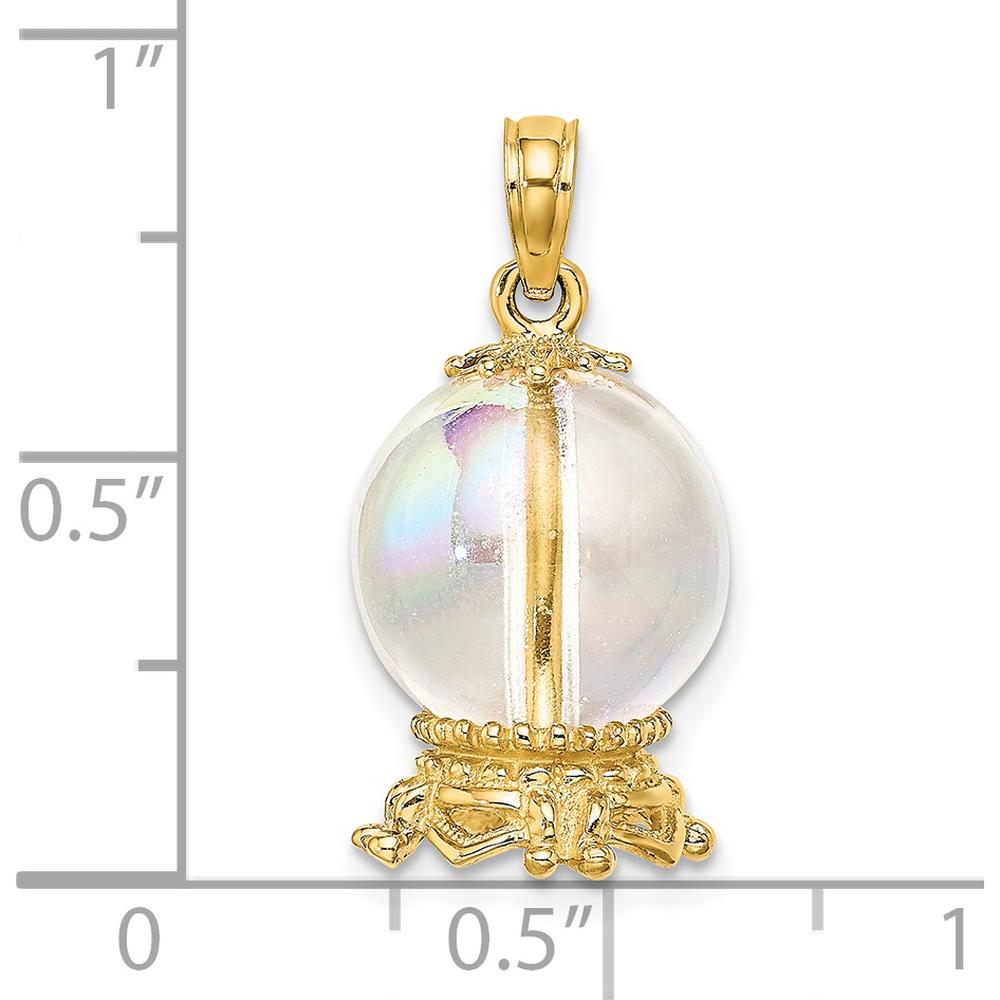 14K Yellow Gold 3D Crystal Ball Charm Pendant with Beaded Detail by Oro Pregiato