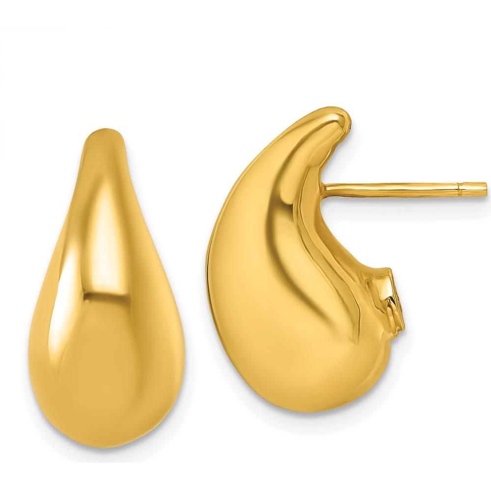 14K Yellow Gold 3D Curved Puffed Teardrop Post Earrings - Polished Finish by 0