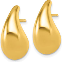 14K Yellow Gold 3D Curved Puffed Teardrop Post Earrings - Polished Finish by 0