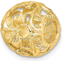 14K Yellow Gold 3D Cut-out Flower Bead Slide Pendant - Floral Design with Textured Finish by Oro Pregiato