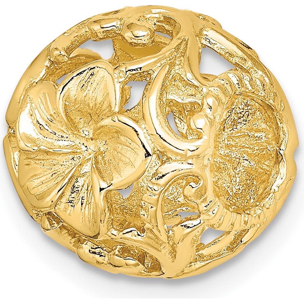 14K Yellow Gold 3D Cut-out Flower Bead Slide Pendant - Floral Design with Textured Finish by Oro Pregiato