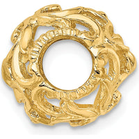14K Yellow Gold 3D Cut-out Flower Bead Slide Pendant - Floral Design with Textured Finish by Oro Pregiato