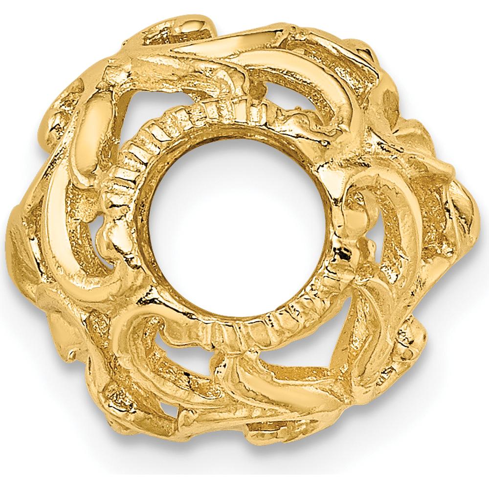 14K Yellow Gold 3D Cut-out Flower Bead Slide Pendant - Floral Design with Textured Finish by Oro Pregiato