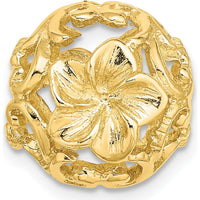 14K Yellow Gold 3D Cut-out Flower Bead Slide Pendant - Floral Design with Textured Finish by Oro Pregiato
