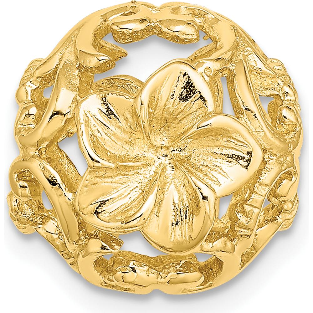 14K Yellow Gold 3D Cut-out Flower Bead Slide Pendant - Floral Design with Textured Finish by Oro Pregiato