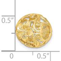 14K Yellow Gold 3D Cut-out Flower Bead Slide Pendant - Floral Design with Textured Finish by Oro Pregiato
