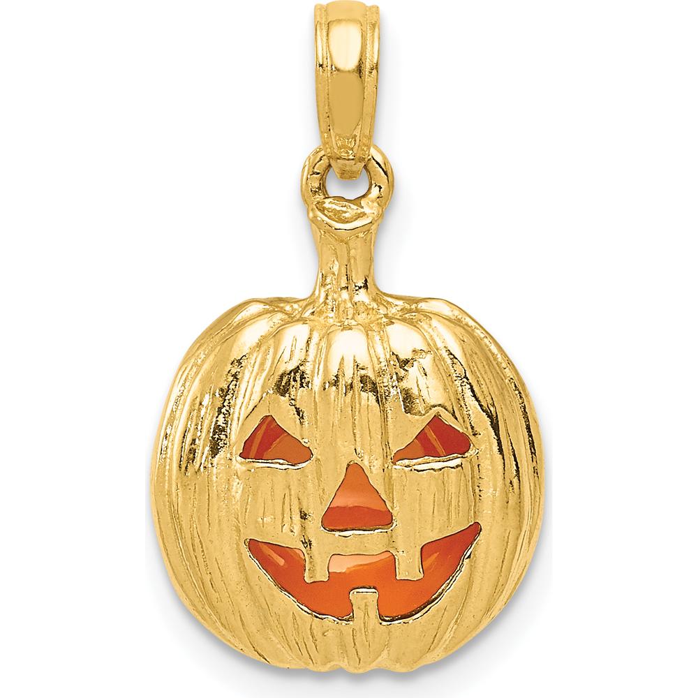 14K Yellow Gold 3D Cut-Out Jack-o-Lantern Pendant with Enamel Accent - 20mm by Oro Pregiato