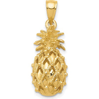 14K Yellow Gold 3D Cut-Out Pineapple Pendant - Textured Design by Oro Pregiato