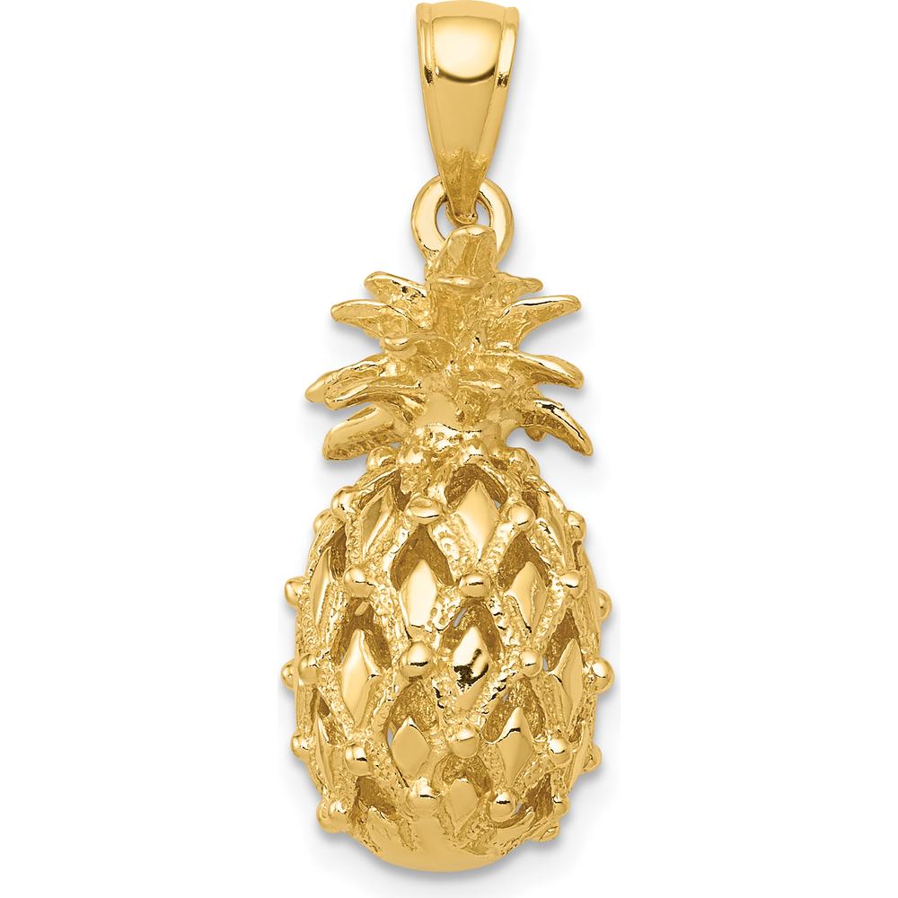 14K Yellow Gold 3D Cut-Out Pineapple Pendant - Textured Design by Oro Pregiato
