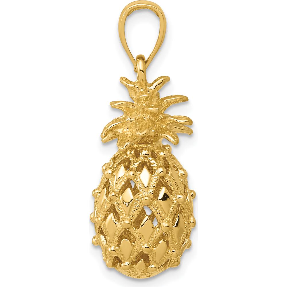 14K Yellow Gold 3D Cut-Out Pineapple Pendant - Textured Design by Oro Pregiato