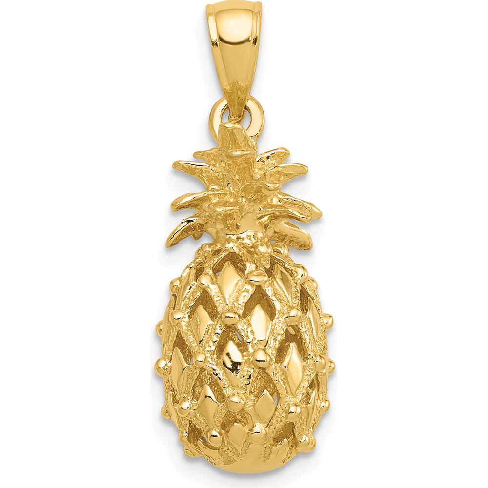 14K Yellow Gold 3D Cut-Out Pineapple Pendant - Textured Design by Oro Pregiato