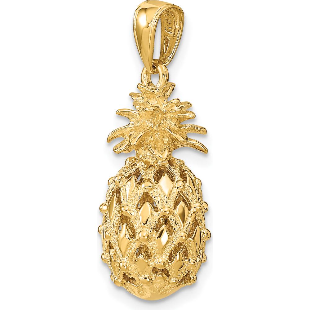 14K Yellow Gold 3D Cut-Out Pineapple Pendant - Textured Design by Oro Pregiato
