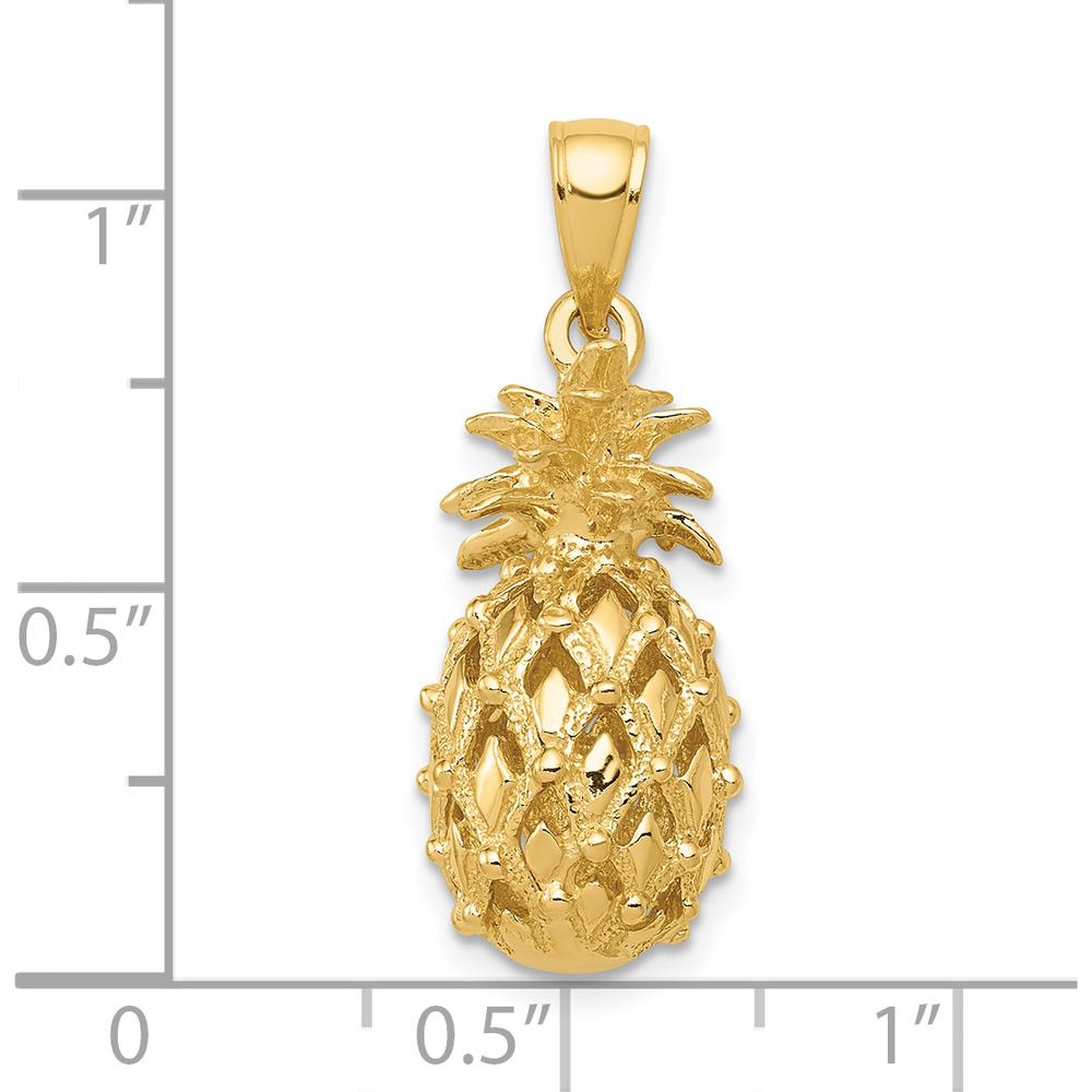 14K Yellow Gold 3D Cut-Out Pineapple Pendant - Textured Design by Oro Pregiato