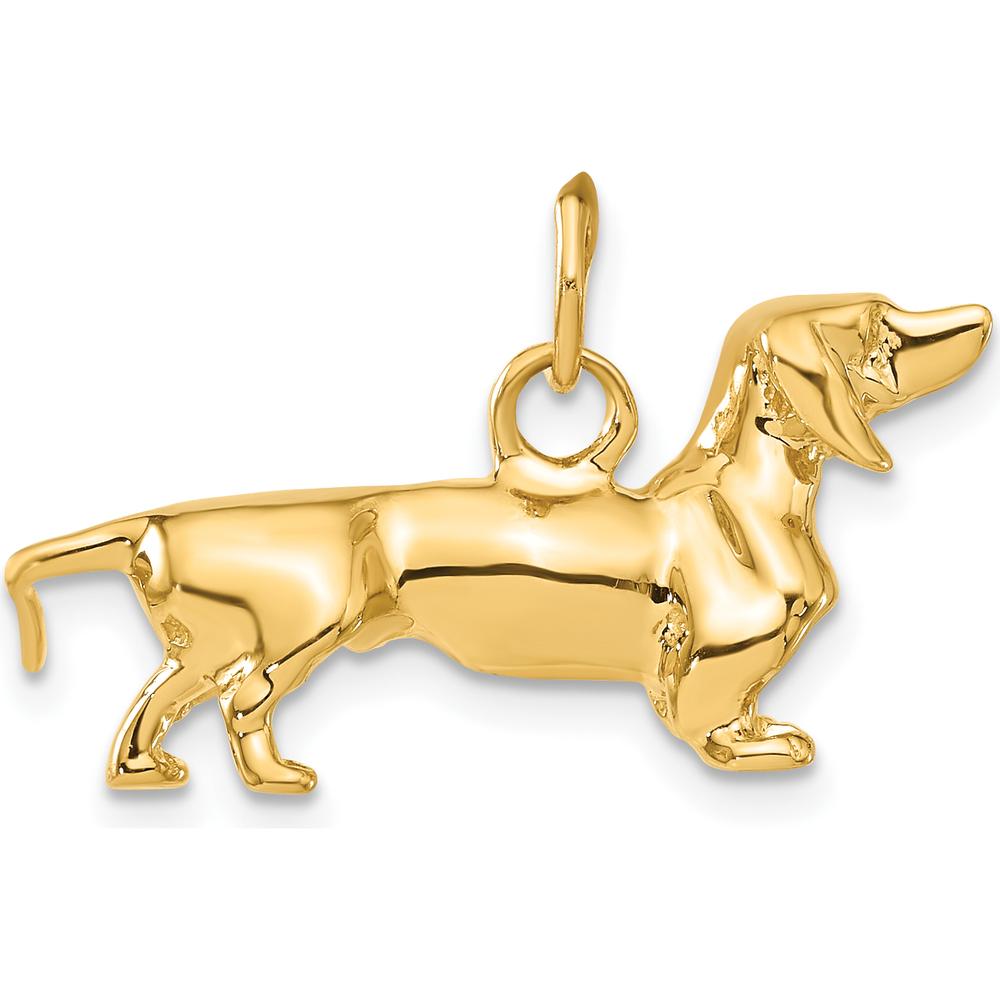 14K Yellow Gold 3D Dachshund Dog Charm Pendant - Textured, Polished Finish