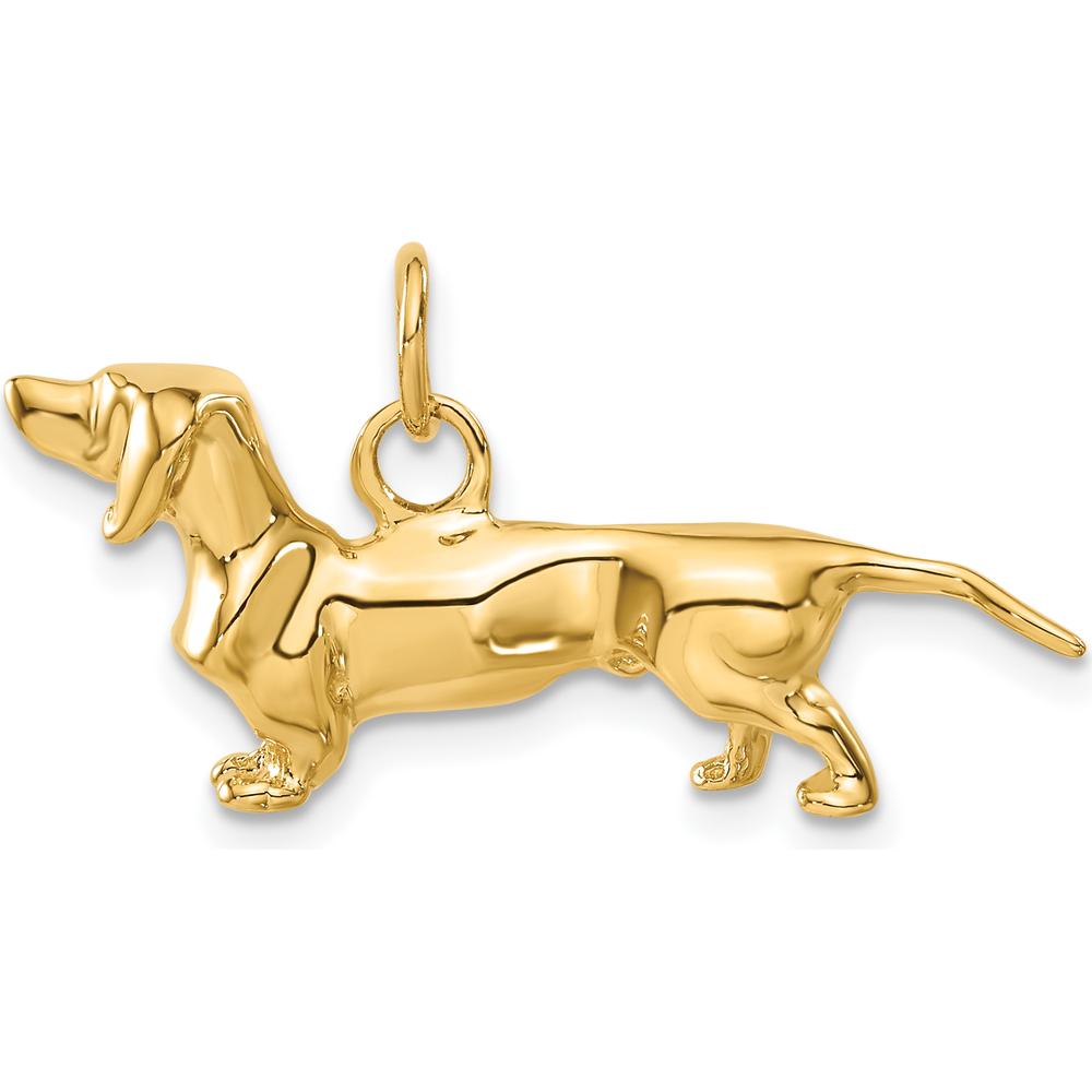 14K Yellow Gold 3D Dachshund Dog Charm Pendant - Textured, Polished Finish