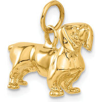 14K Yellow Gold 3D Dachshund Dog Charm Pendant - Textured, Polished Finish