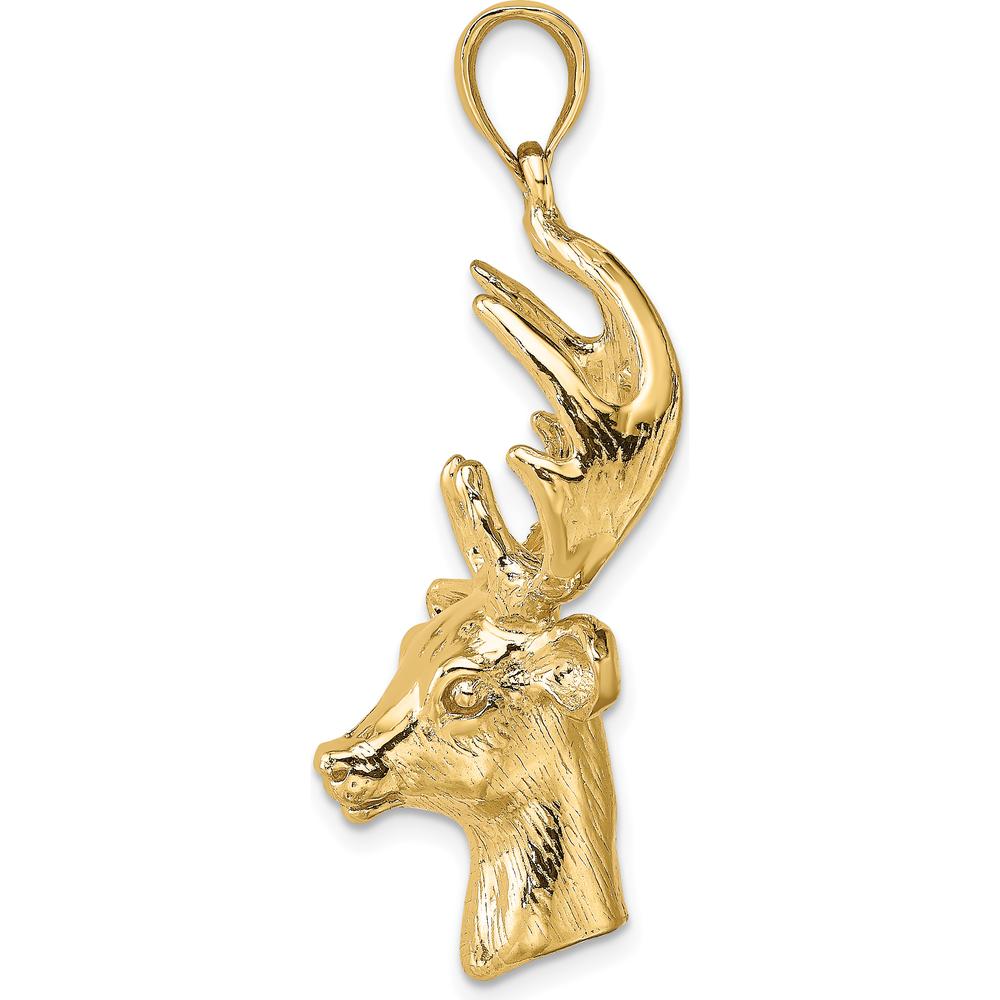 14K Yellow Gold 3D Deer Head Buck Charm Pendant - 39.35mm Length by Oro Pregiato