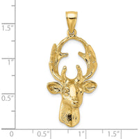 14K Yellow Gold 3D Deer Head Buck Charm Pendant - 39.35mm Length by Oro Pregiato