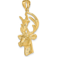 14K Yellow Gold 3D Deer Head Buck Charm Pendant - 39.35mm Length by Oro Pregiato